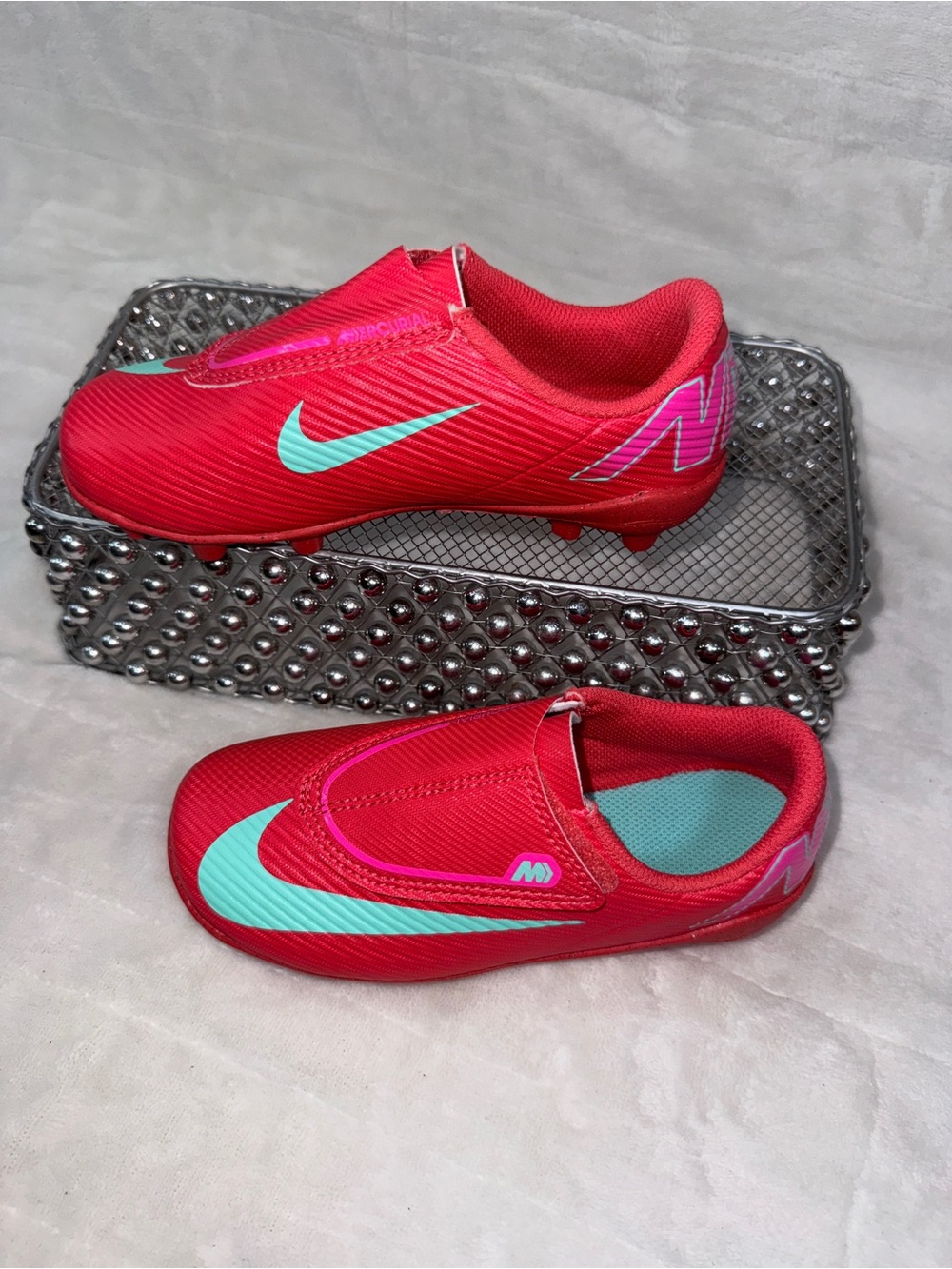 Nike Jr Mercurial Vapor 16 Club Cleats Ember Glow Pink Teal Sz 11C FQ8290-800 - Picture 11 of 15